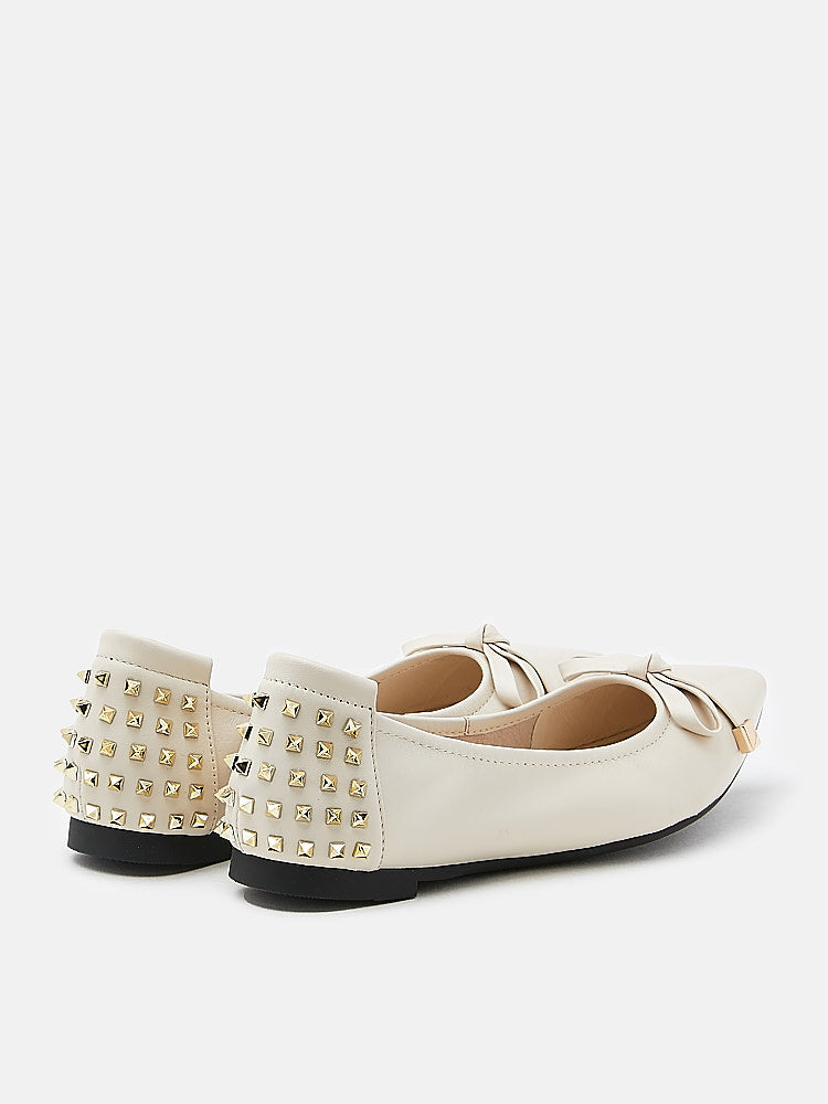 PAZZION, Karmahn Embellished Spikes Point-Toe Flats, Beige