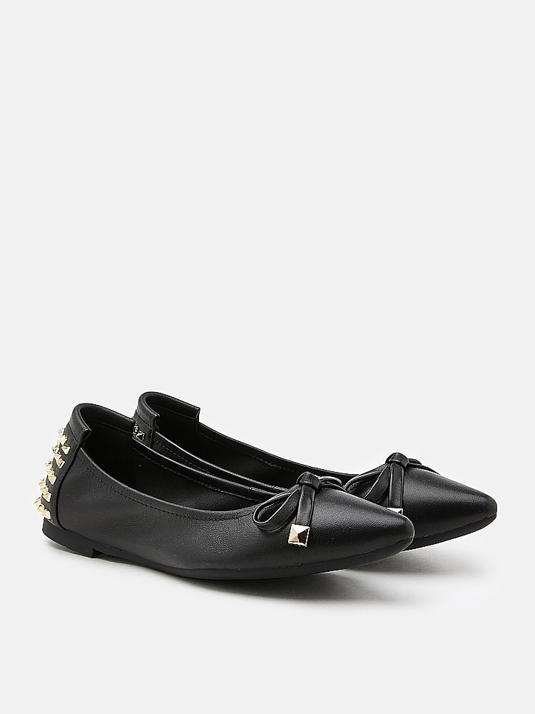 PAZZION, Karmahn Embellished Spikes Point-Toe Flats, Black