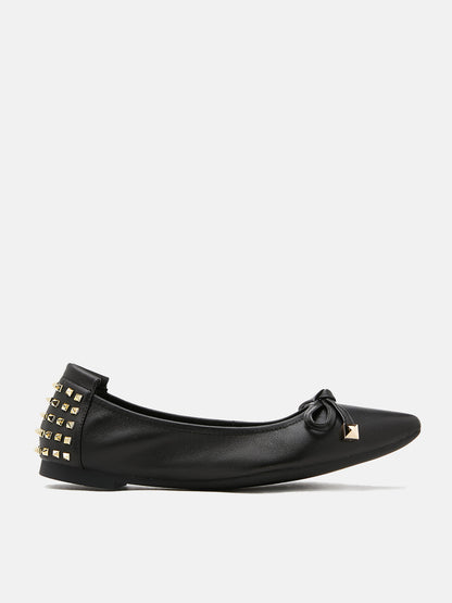 PAZZION, Karmahn Embellished Spikes Point-Toe Flats, Black