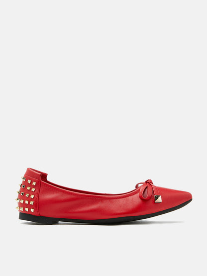 PAZZION, Karmahn Embellished Spikes Point-Toe Flats, Red