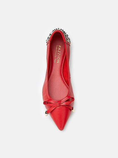 PAZZION, Karmahn Embellished Spikes Point-Toe Flats, Red