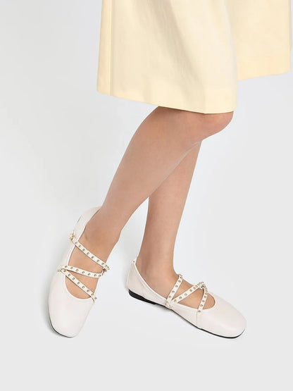 PAZZION, Kassandra Strappy Ballet Flats, White