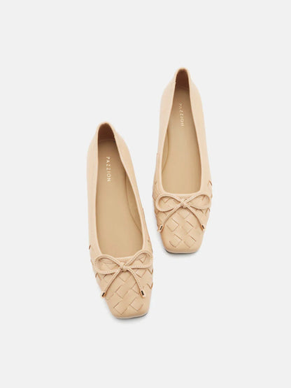 PAZZION, Katelyn Woven Bow Flats, Almond