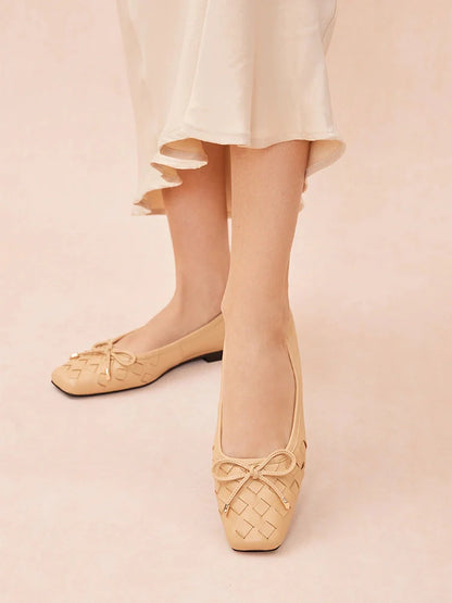 PAZZION, Katelyn Woven Bow Flats, Almond