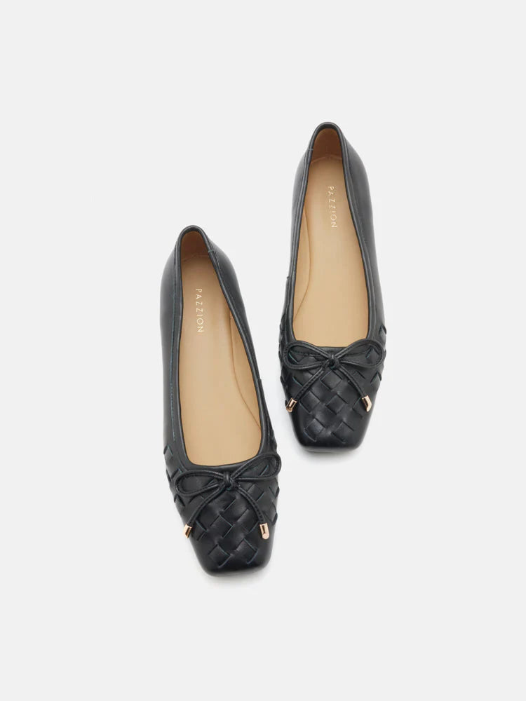 PAZZION, Katelyn Woven Bow Flats, Black