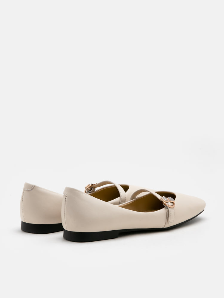 PAZZION, Katie Diamante Buckle Maryjanes, Beige