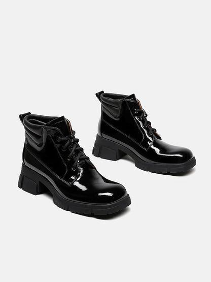 PAZZION, Kenzie Patent Lace Up Ankle Boots, Black