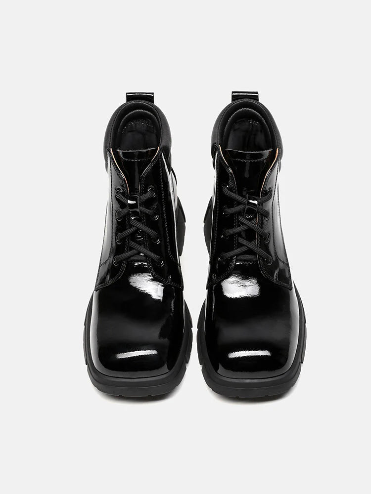 PAZZION, Kenzie Patent Lace Up Ankle Boots, Black