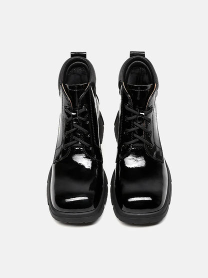 PAZZION, Kenzie Patent Lace Up Ankle Boots, Black