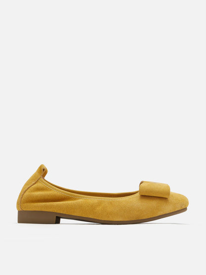 PAZZION, Keyla Gold Accented Bow Suede Flats, Yellow