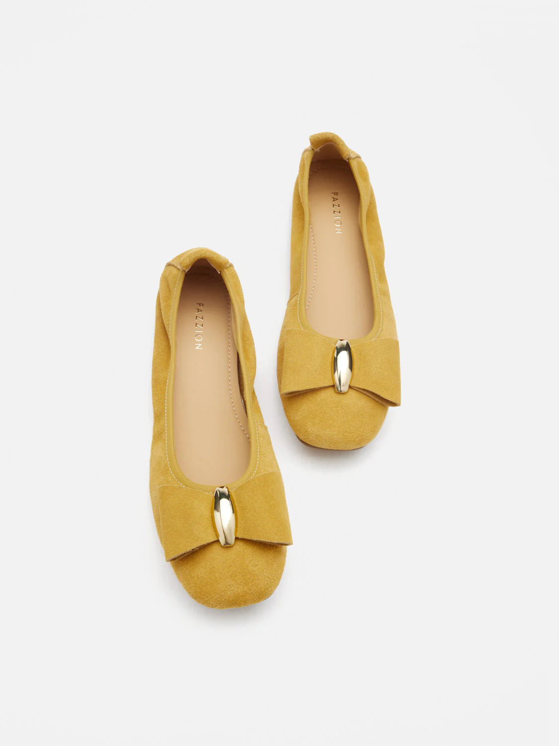 PAZZION, Keyla Gold Accented Bow Suede Flats, Yellow