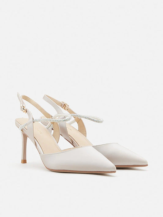 PAZZION, Khloe Satin Pointed-Toe High Heels, Champagne
