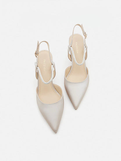 PAZZION, Khloe Satin Pointed-Toe High Heels, Champagne