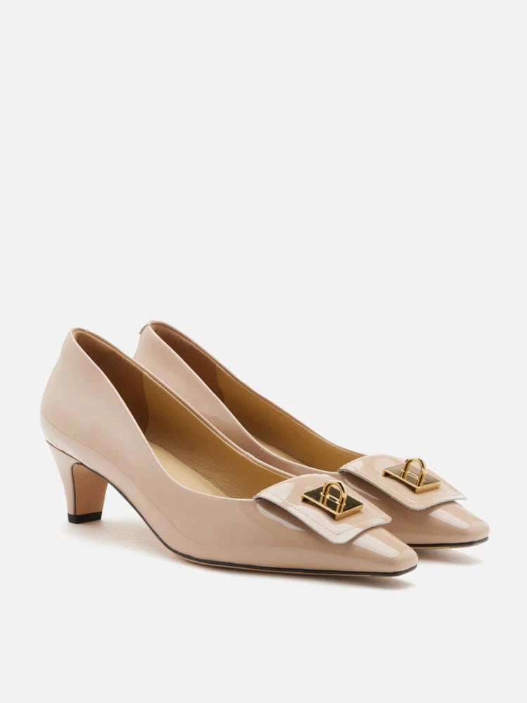 PAZZION, Kora Square Buckle Patent Heels, Pink