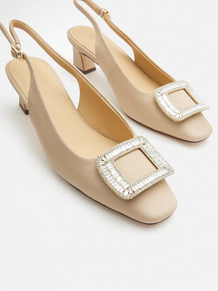 PAZZION, Laine Embellished Slingback Heels, Almond