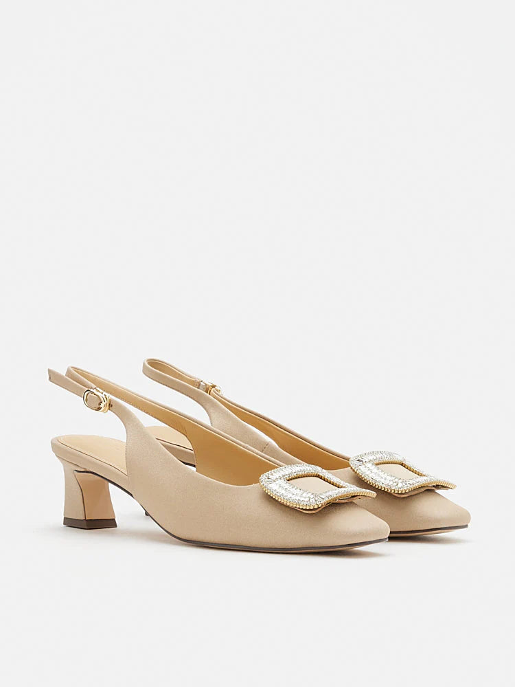 PAZZION, Laine Embellished Slingback Heels, Almond