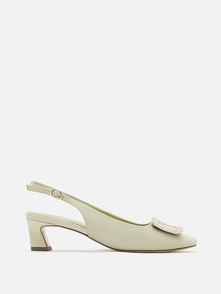 PAZZION, Laine Embellished Slingback Heels, Green