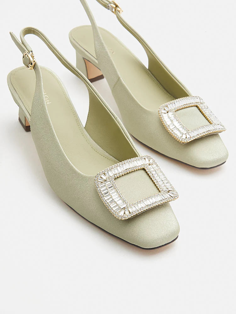 PAZZION, Laine Embellished Slingback Heels, Green