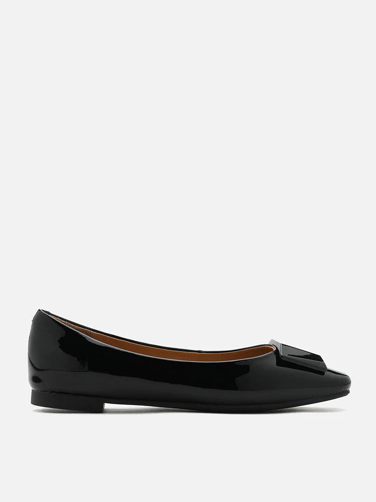 PAZZION, Larisa Monotone Buckle Patent Covered Flats, Black