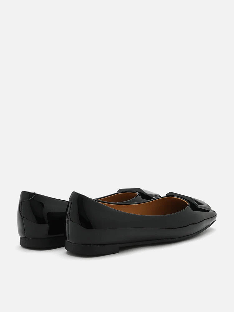 PAZZION, Larisa Monotone Buckle Patent Covered Flats, Black