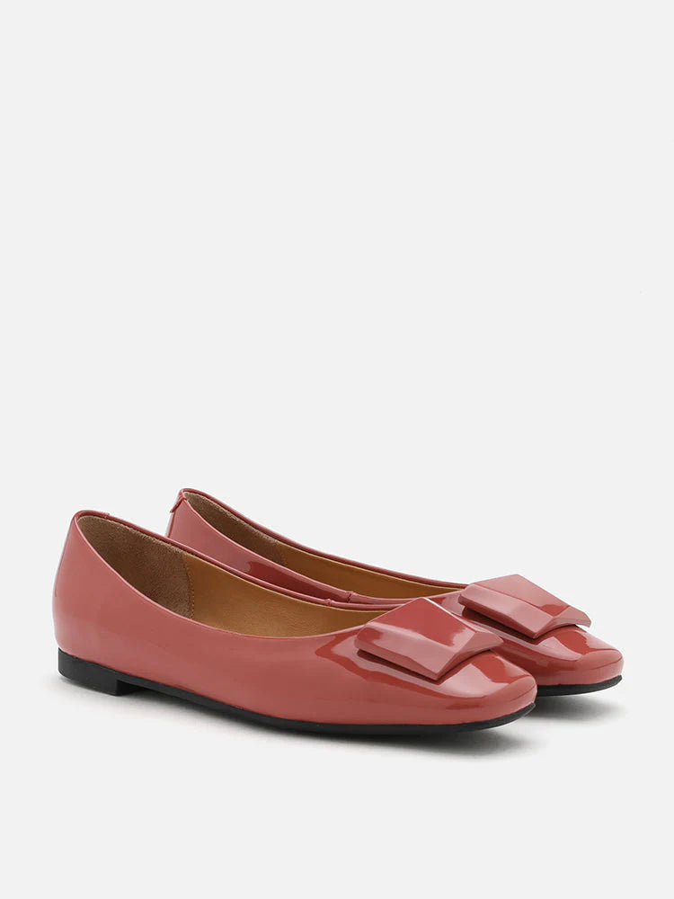 PAZZION, Larisa Monotone Buckle Patent Covered Flats, Melon