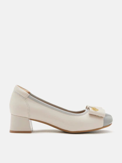 PAZZION, Leanna Leather Bow Low Block Heels, Grey