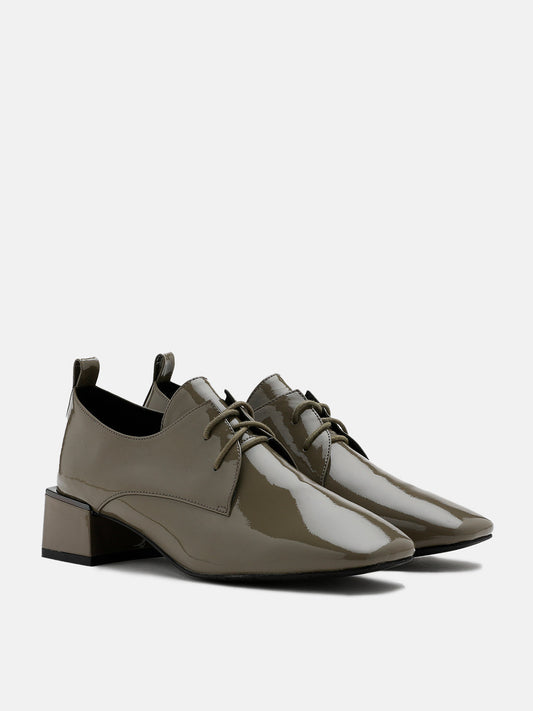 PAZZION, Lennon Patent Lace Up Heeled Loafers, Grey