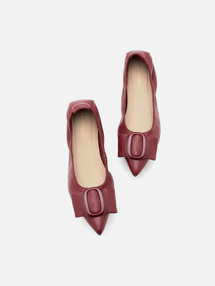 PAZZION, Lila Bow Buckle Pointed-Toe Flats, Wine