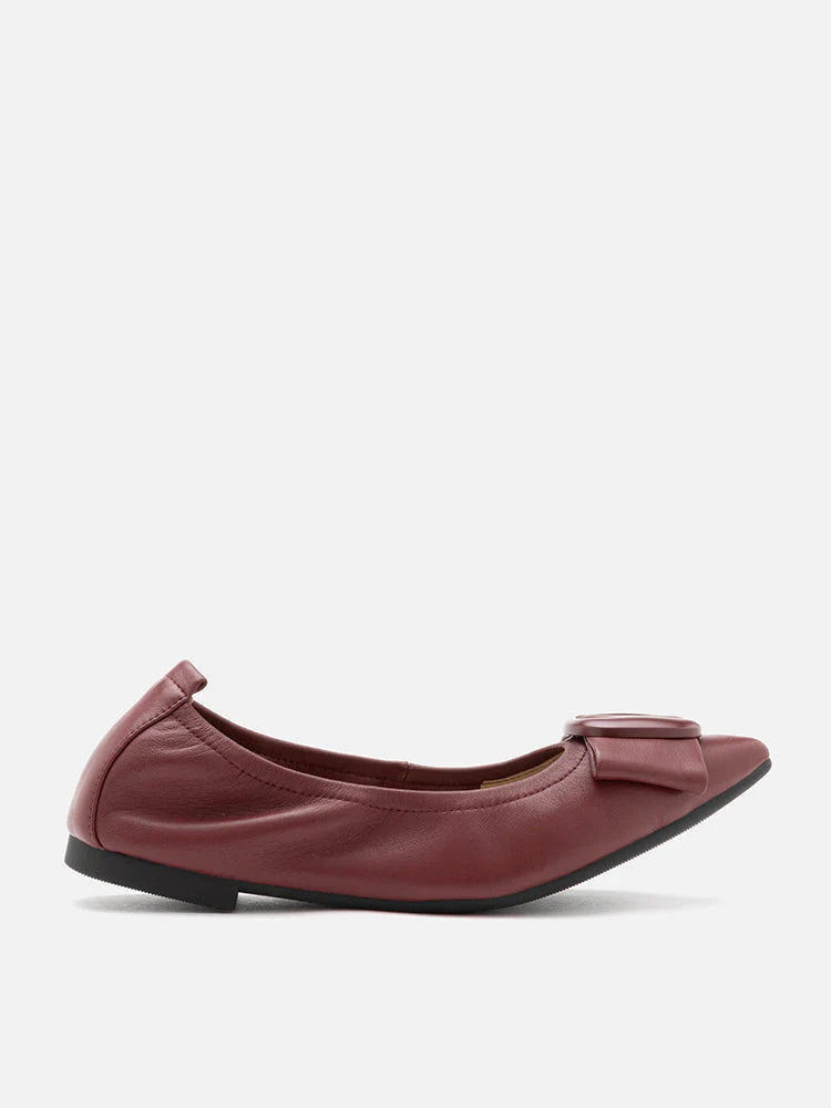 PAZZION, Lila Bow Buckle Pointed-Toe Flats, Wine