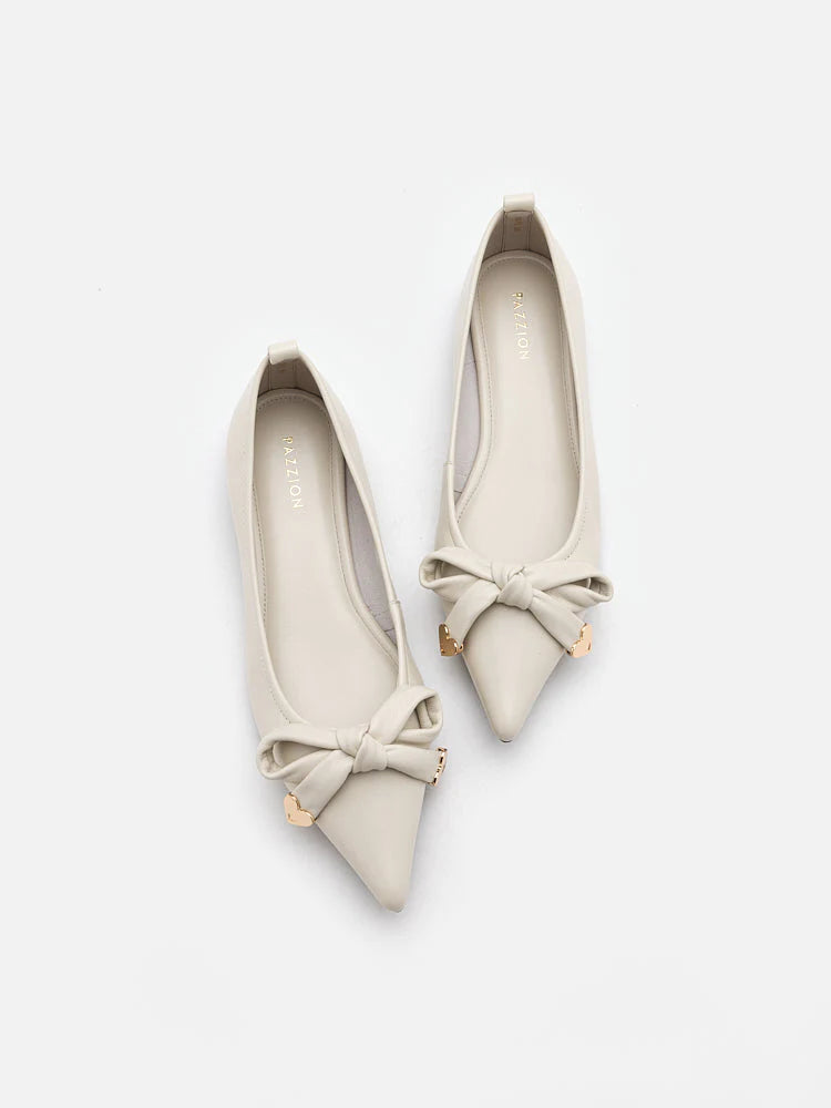 PAZZION, Lindsay Point-Toe Bow Flats, Beige