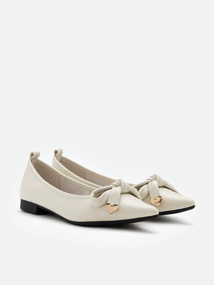 PAZZION, Lindsay Point-Toe Bow Flats, Beige