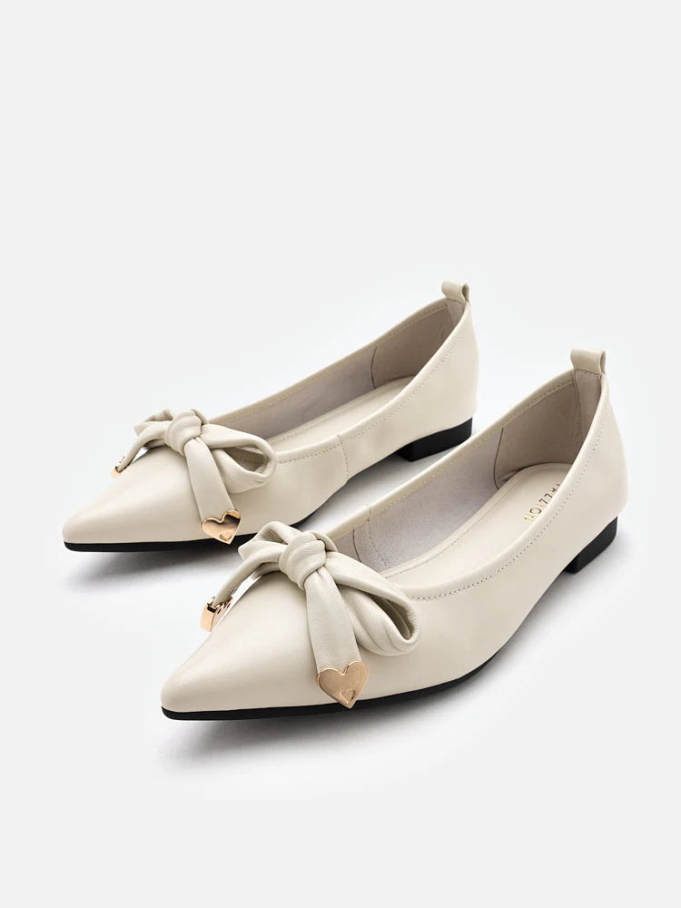 PAZZION, Lindsay Point-Toe Bow Flats, Beige