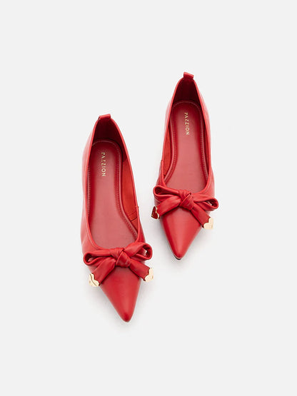 PAZZION, Lindsay Point-Toe Bow Flats, Red