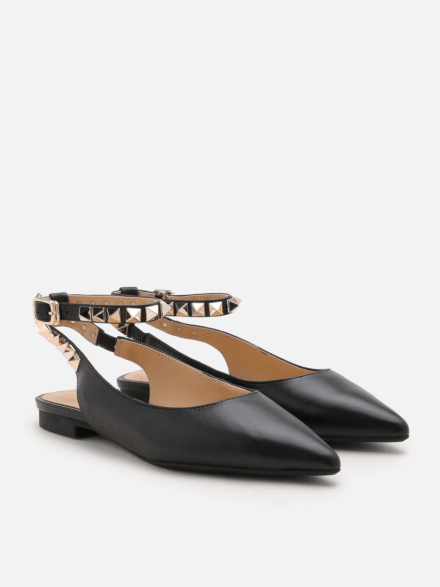 PAZZION, Liz Studded Ankle Strap Flats, Black