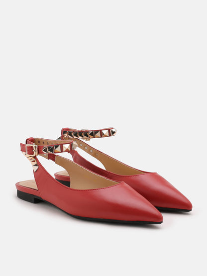 PAZZION, Liz Studded Ankle Strap Flats, Red