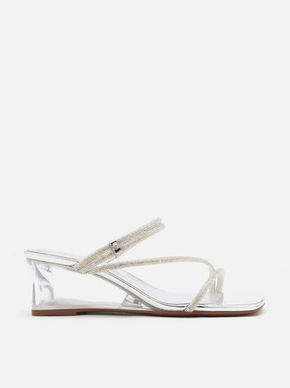 PAZZION, Lola Crystal Strap Wedges, Silver