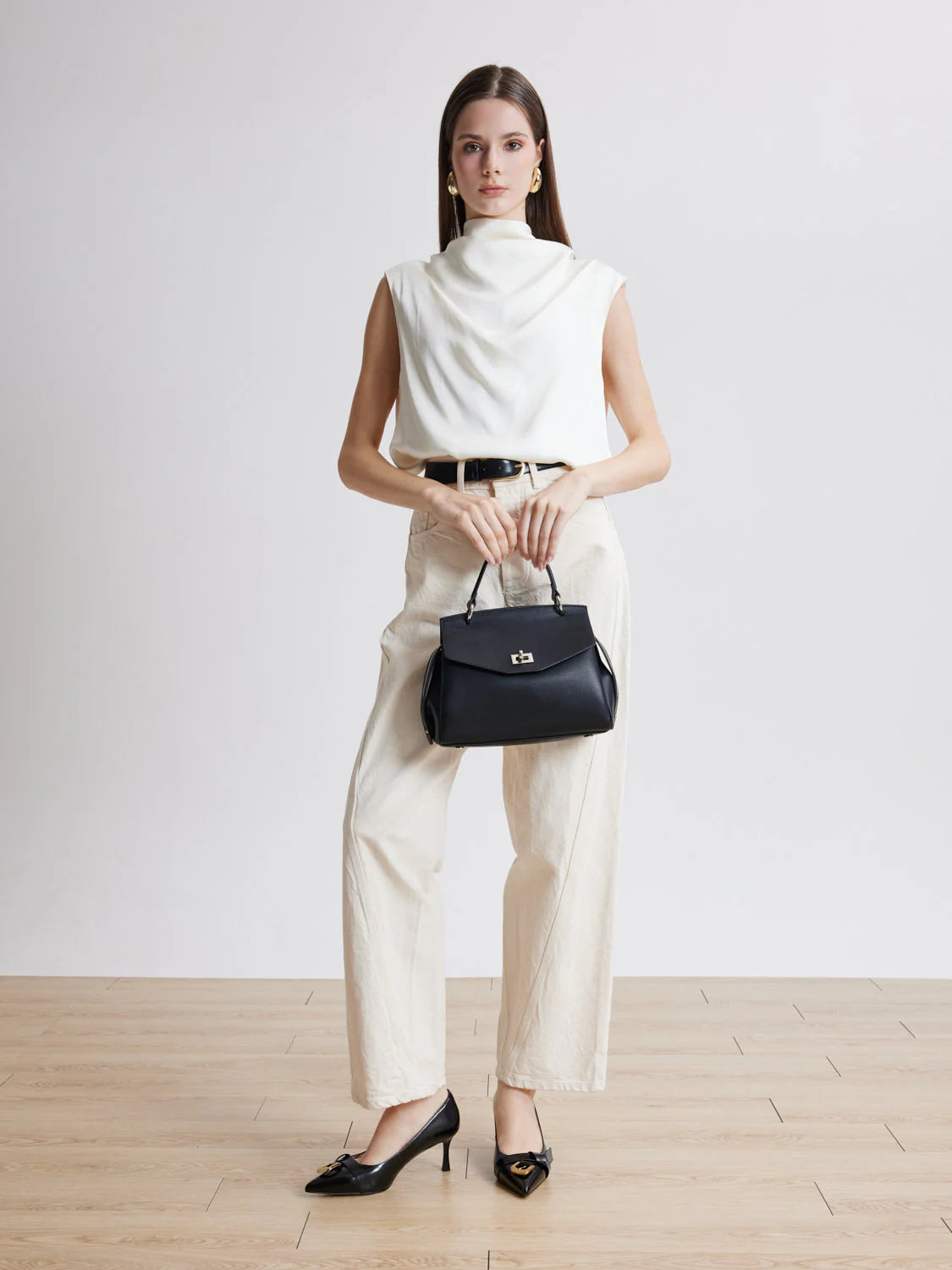 PAZZION, Luca Buckle-Accent Pointed Toe Heels, Black