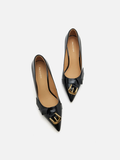 PAZZION, Luca Buckle-Accent Pointed Toe Heels, Black