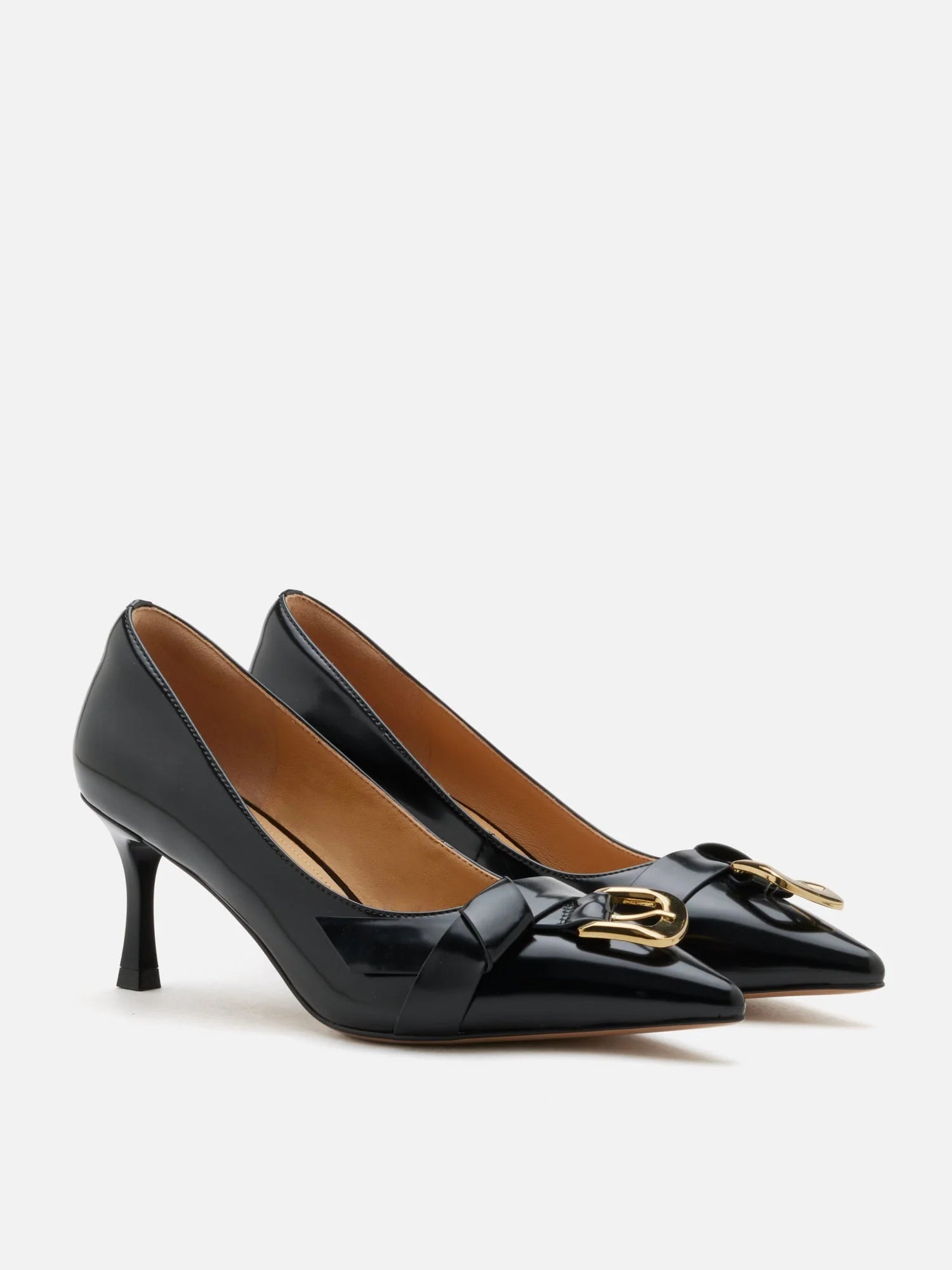 PAZZION, Luca Buckle-Accent Pointed Toe Heels, Black