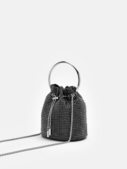 PAZZION, Luna Diamante Mini Bucket Bag, Black