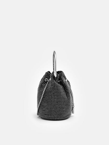 PAZZION, Luna Diamante Mini Bucket Bag, Black