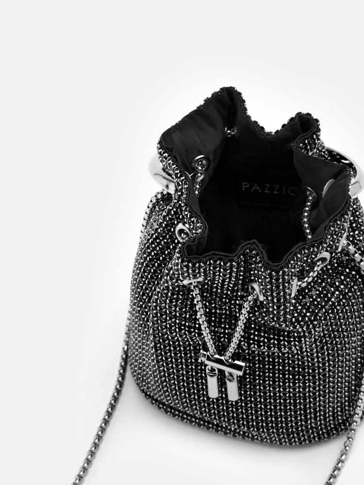 PAZZION, Luna Diamante Mini Bucket Bag, Black