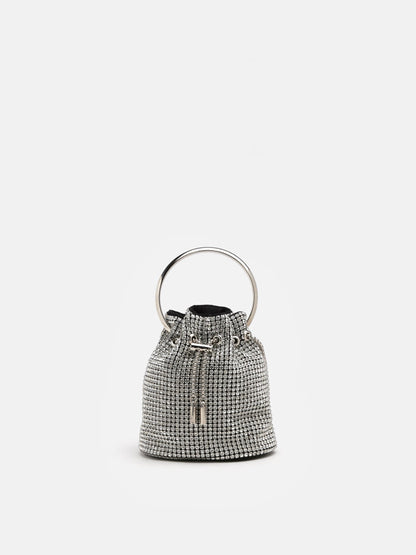 PAZZION, Luna Diamante Mini Bucket Bag, Silver