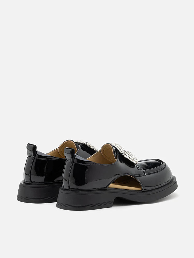 PAZZION, Madelyn Cut-out Patent Loafers, Black