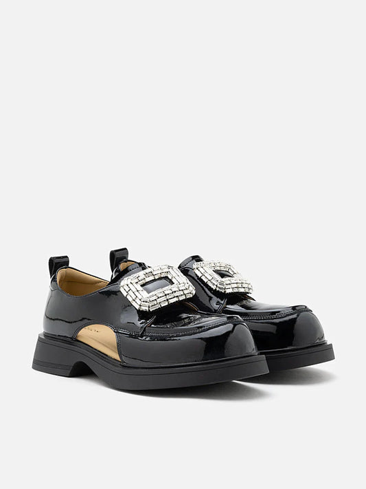 PAZZION, Madelyn Cut-out Patent Loafers, Black