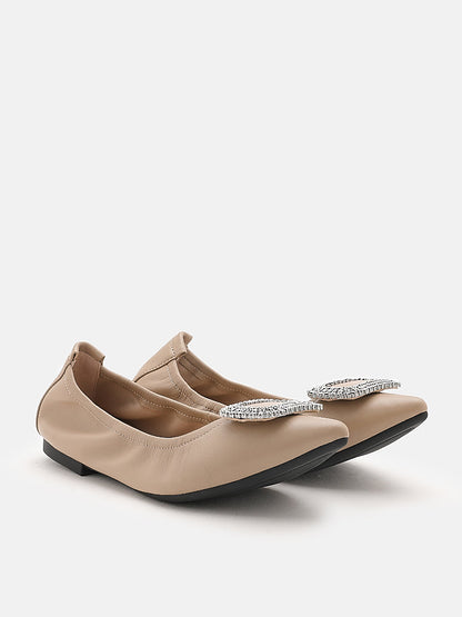 PAZZION, Madison Embellished Pointed Toe Flats, Almond