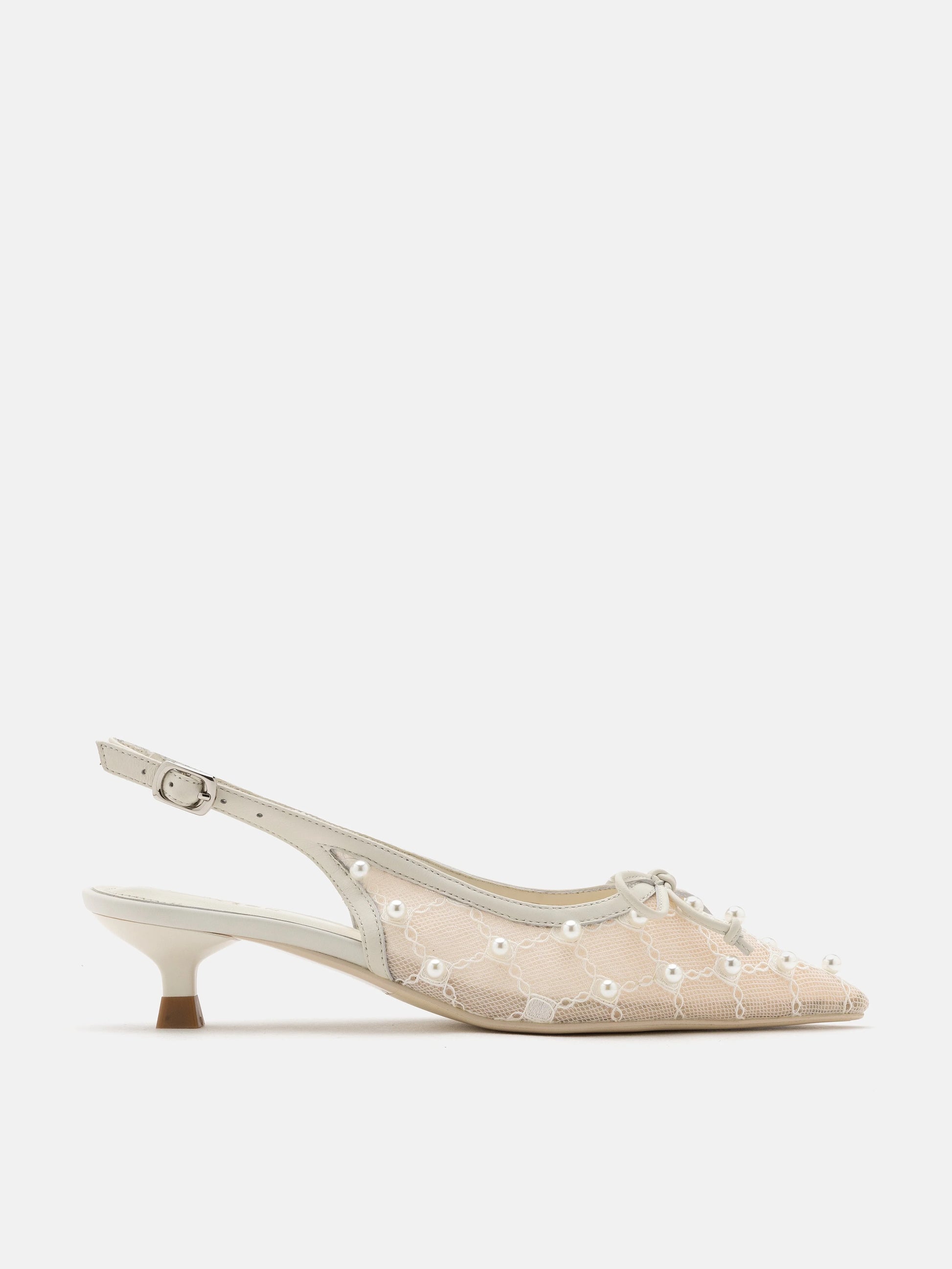 PAZZION, Maia Pearl Dï¿½cor Bow Slingbacks Kitten Heels, Beige