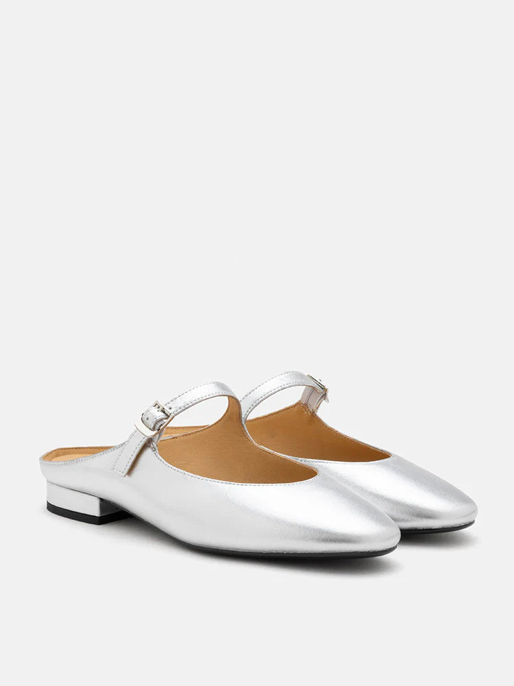 PAZZION, Maia Strapped Mules, Silver