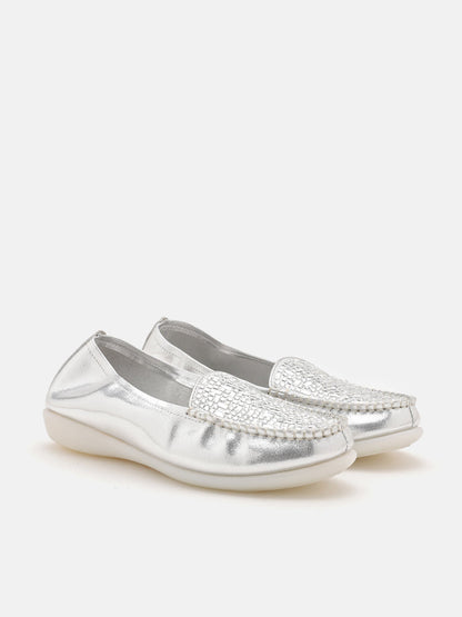 PAZZION, Mali Jewelled Cowhide Moccasins, Silver