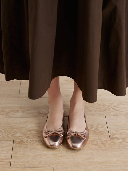 PAZZION, Mara Crystal Bow Ballerinas, Champagne